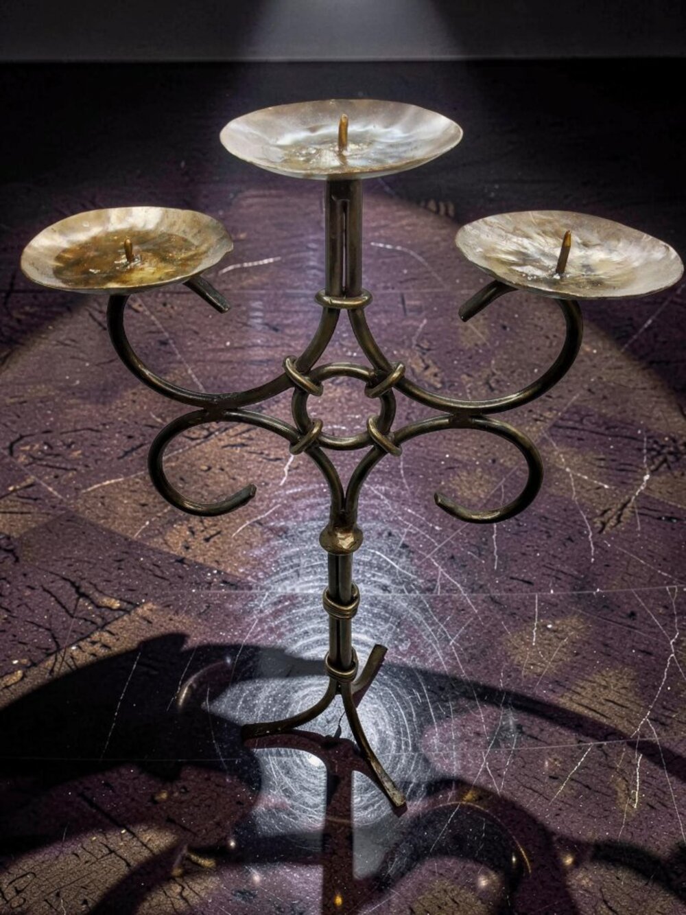 vintage bronze tone hammered wrought iron wire pillar candle candelabra